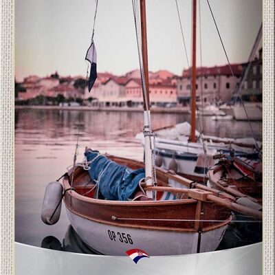 Cartel de chapa de viaje, 20x30cm, Croacia, barcos, ciudad, mar, vacaciones