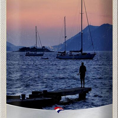 Cartel de chapa de viaje, 20x30cm, Croacia, yate, mar, pesca, montañas