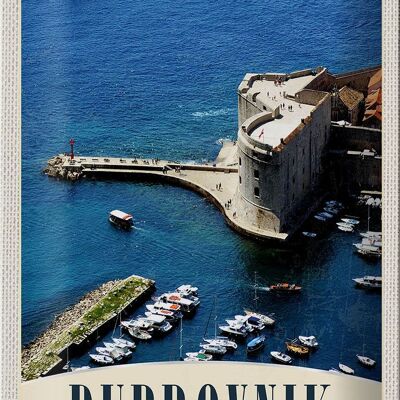 Targa in metallo da viaggio 20x30 cm Dubrovnik Croazia Torre del mare