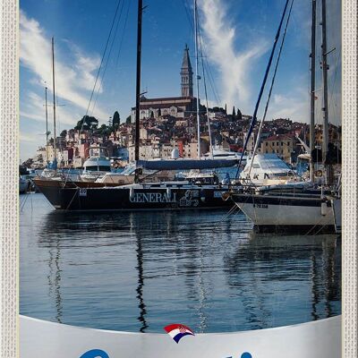 Cartel de chapa de viaje, 20x30cm, Croacia, yate, ciudad, vacaciones en el mar