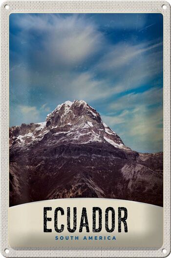 Panneau de voyage en étain, 20x30cm, équateur, Amérique du sud, montagnes, neige 1