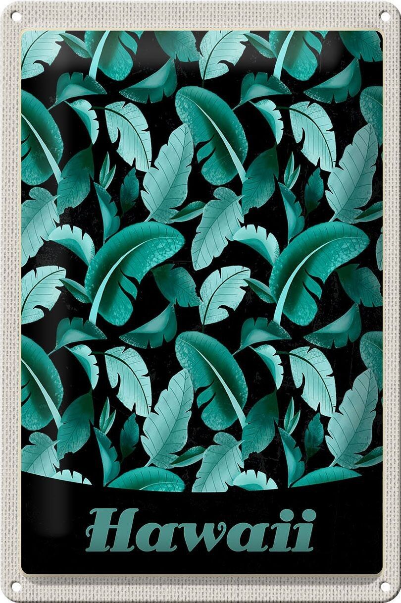 Targa in metallo da viaggio 20x30 cm Hawaii Island Beach Leaves Blu
