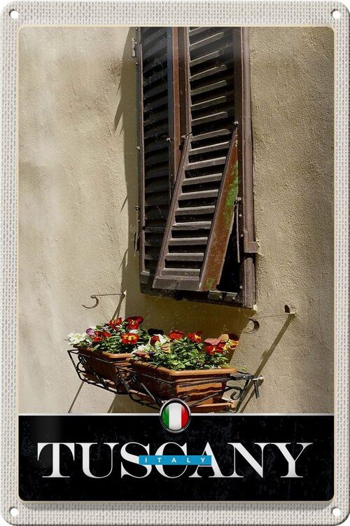 Blechschild Reise 20x30cm Toskana Italien Fenster Blumen Schild