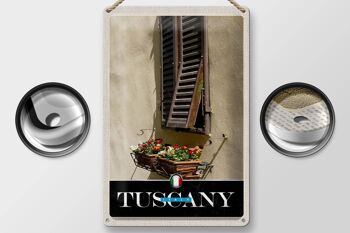 Panneau de voyage en étain, 20x30cm, toscane, italie, fenêtre, fleurs, signe 2