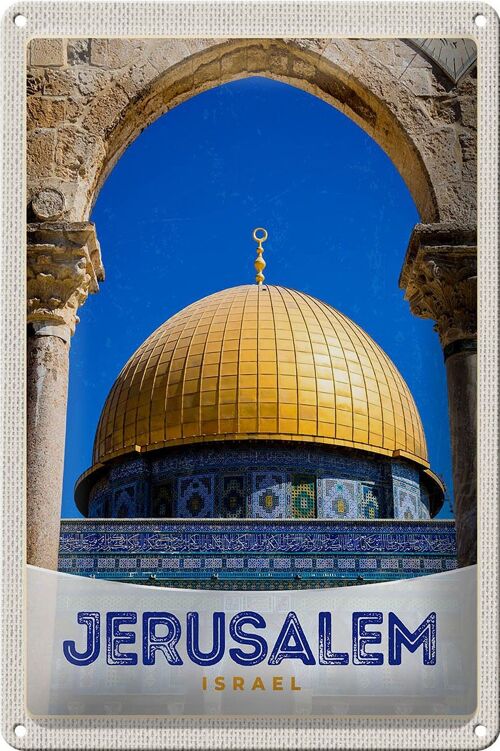 Blechschild Reise 20x30cm Jerusalem Israel Tempel gold Urlaub