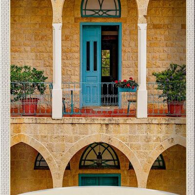 Cartel de chapa viaje 20x30cm Líbano edificio puerta azul vacaciones