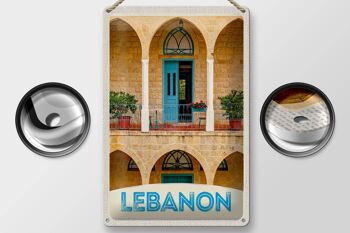 Panneau en étain voyage 20x30cm, bâtiment Liban, porte bleue, vacances 2