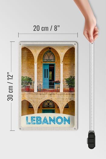 Panneau en étain voyage 20x30cm, bâtiment Liban, porte bleue, vacances 4