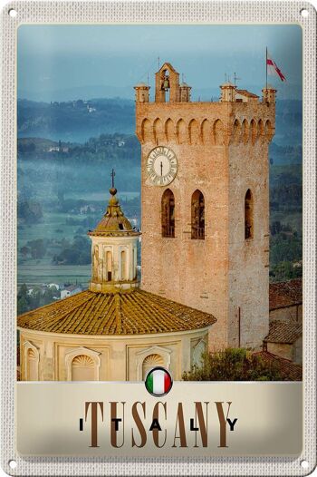 Panneau de voyage en étain, 20x30cm, toscane, italie, tour d'église 1