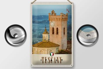 Panneau de voyage en étain, 20x30cm, toscane, italie, tour d'église 2