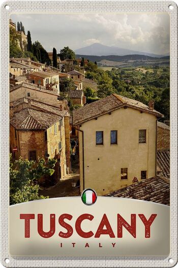 Panneau de voyage en étain, 20x30cm, toscane, italie, vue d'ensemble des maisons, décoration 1