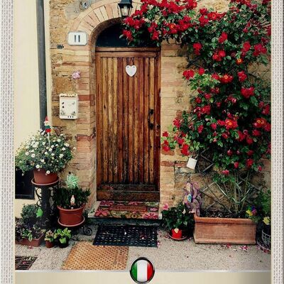 Targa in metallo da viaggio 20x30 cm Toscana Italia Porta d'ingresso con fiori