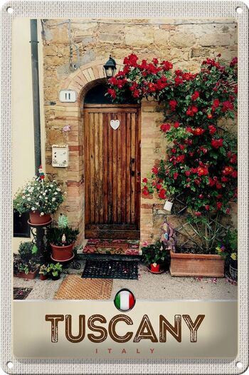 Panneau de voyage en étain, 20x30cm, toscane, italie, porte d'entrée, signe de fleurs 1