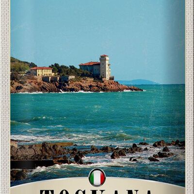 Cartel de chapa de viaje 20x30cm Toscana Italia Casas Mar