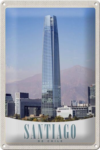 Panneau en étain voyage 20x30cm Santiago du Chili Amérique gratte-ciel 1