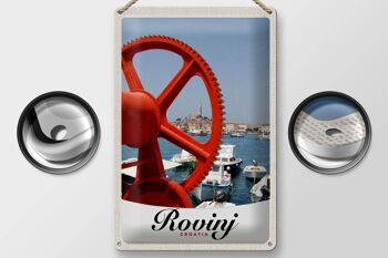 Panneau en étain voyage 20x30cm Rovinji Croatie bateaux maison rouge 2