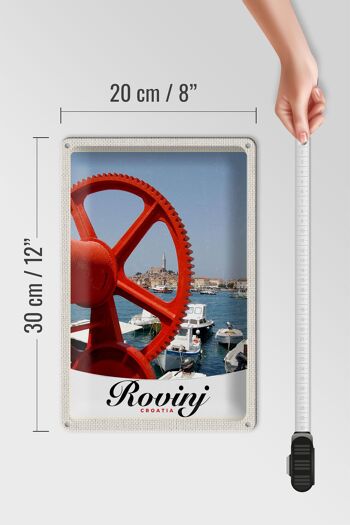 Panneau en étain voyage 20x30cm Rovinji Croatie bateaux maison rouge 4