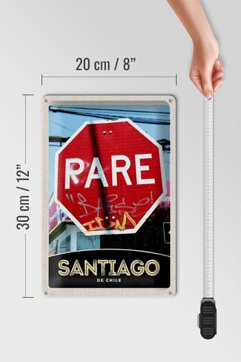 Plaque en tôle voyage 20x30cm Santiago du Chili Amérique rouge 4