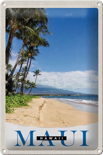 Signe en étain voyage 20x30cm, vagues de plage de l'île Maui Hawaii 1