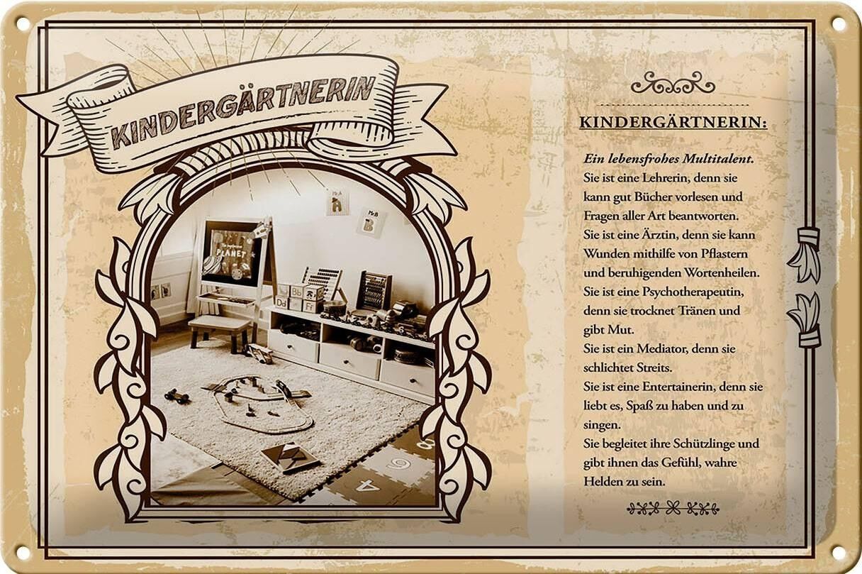 Targa in metallo professioni 30x20 cm maestra d'asilo divertente insegnante