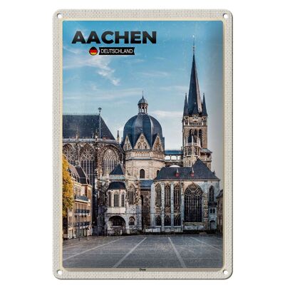 Cartel de chapa ciudades Aquisgrán Alemania catedral arquitectura 20x30cm
