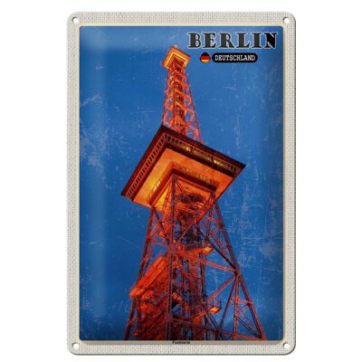 Plaque en tôle villes Berlin tour radio Allemagne 20x30cm