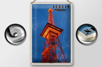 Plaque en tôle villes Berlin tour radio Allemagne 20x30cm 2