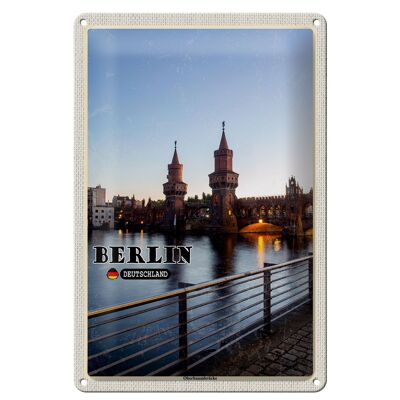 Plaque en tôle villes Berlin Oberbaumbrücke architecture 20x30cm