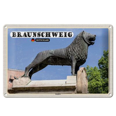 Targa in metallo città Braunschweig castello leone architettura 30x20 cm