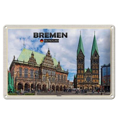 Cartel de chapa Ciudades Bremen Alemania Ayuntamiento 30x20cm