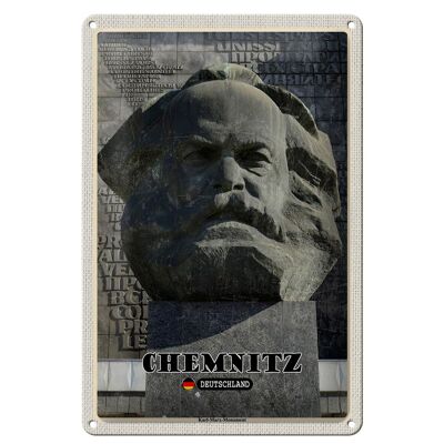 Cartel de chapa ciudades Chemnitz Monumento a Karl Marx 20x30cm