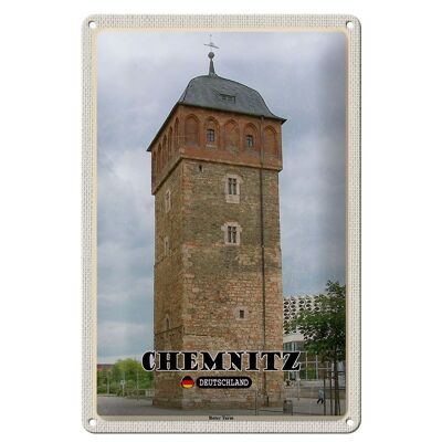 Targa in metallo città Chemnitz Germania Torre Rossa 20x30 cm