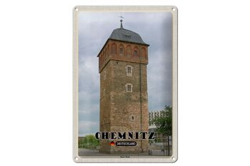 Plaque en tôle villes Chemnitz Allemagne Tour Rouge 20x30cm 1