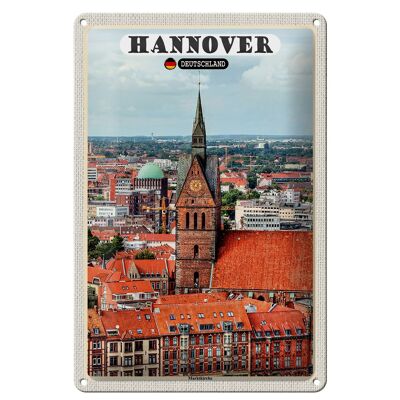 Cartel de chapa ciudades Hannover mercado iglesia casco antiguo 20x30cm