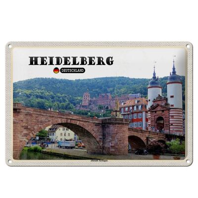 Panneau en étain villes Heidelberg, arche de la vieille ville 30x20cm