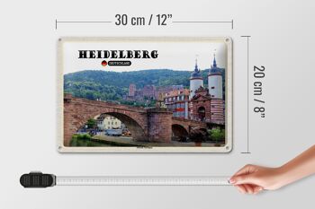 Panneau en étain villes Heidelberg, arche de la vieille ville 30x20cm 4