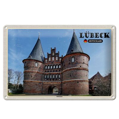Cartel de chapa ciudades Lübeck Alemania Holstentor 30x20cm
