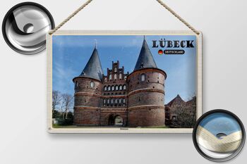 Plaque en tôle villes Lübeck Allemagne Holstentor 30x20cm 2