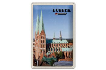 Panneau en étain villes Lübeck Allemagne Église Sainte-Marie 20x30cm 1