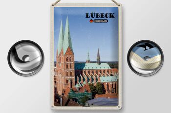 Panneau en étain villes Lübeck Allemagne Église Sainte-Marie 20x30cm 2