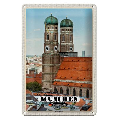 Plaque en étain villes Munich vieille ville Frauenkirche 20x30cm
