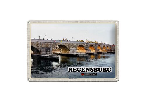 Blechschild Städte Regensburg Steinerne Brücke Fluss 30x20cm