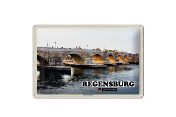 Plaque en étain villes Ratisbonne pont en pierre rivière 30x20cm 1
