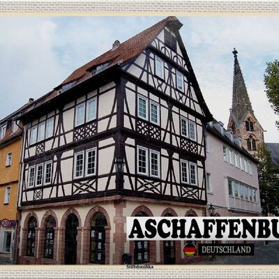 Cartel de chapa ciudades Aschaffenburg Stiftbaslika casco antiguo 30x20cm