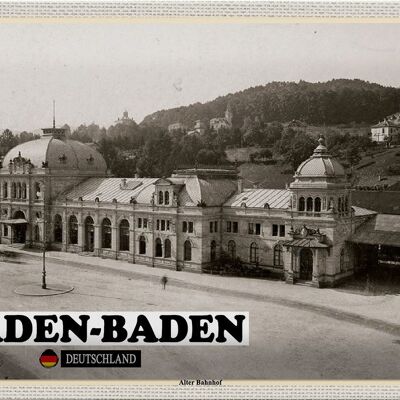 Cartel de chapa ciudades Baden-Baden antigua estación de tren 30x20cm
