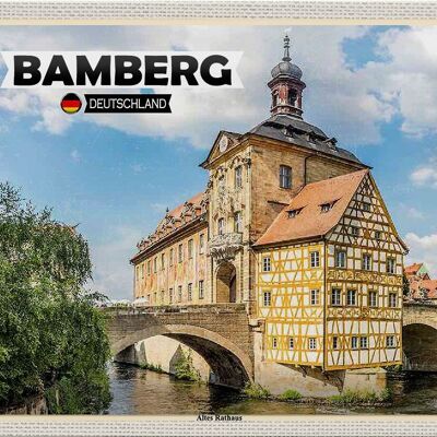 Cartel de chapa Ciudades Bamberg Antiguo Ayuntamiento Río 30x20cm
