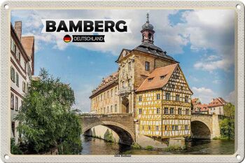 Panneau en étain villes Bamberg, ancien hôtel de ville, rivière, 30x20cm 1