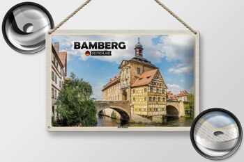 Panneau en étain villes Bamberg, ancien hôtel de ville, rivière, 30x20cm 2