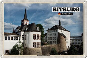 Plaque en tôle Villes Hôtel de ville de Bitburg sur le mur romain 30x20cm 1