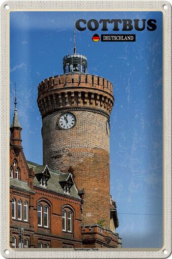 Plaque en tôle villes Cottbus Spremberger Tower 20x30cm 1